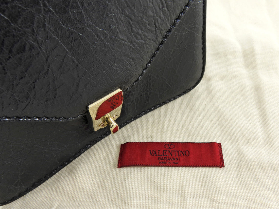 Valentino Black Aged Leather Enamel Panther Heads Chain Flap Bag Mini