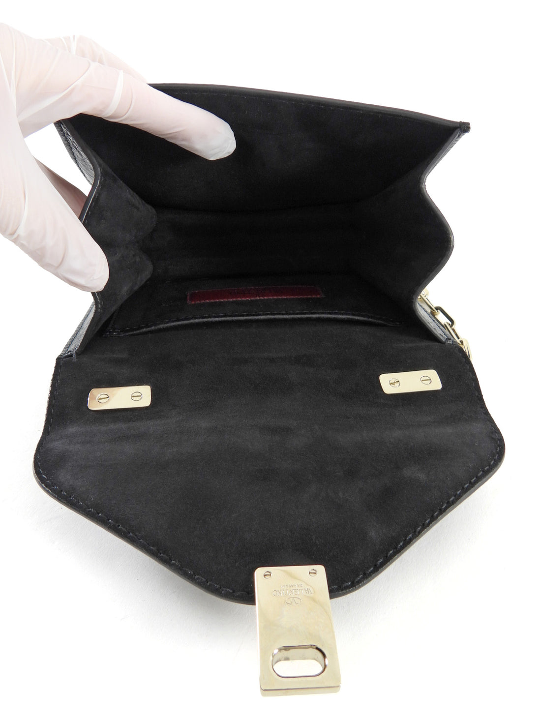 Valentino Black Aged Leather Enamel Panther Heads Chain Flap Bag Mini