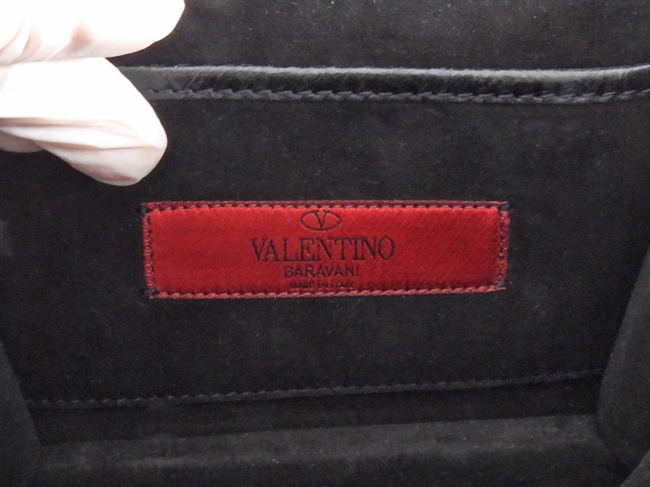 Valentino Black Aged Leather Enamel Panther Heads Chain Flap Bag Mini