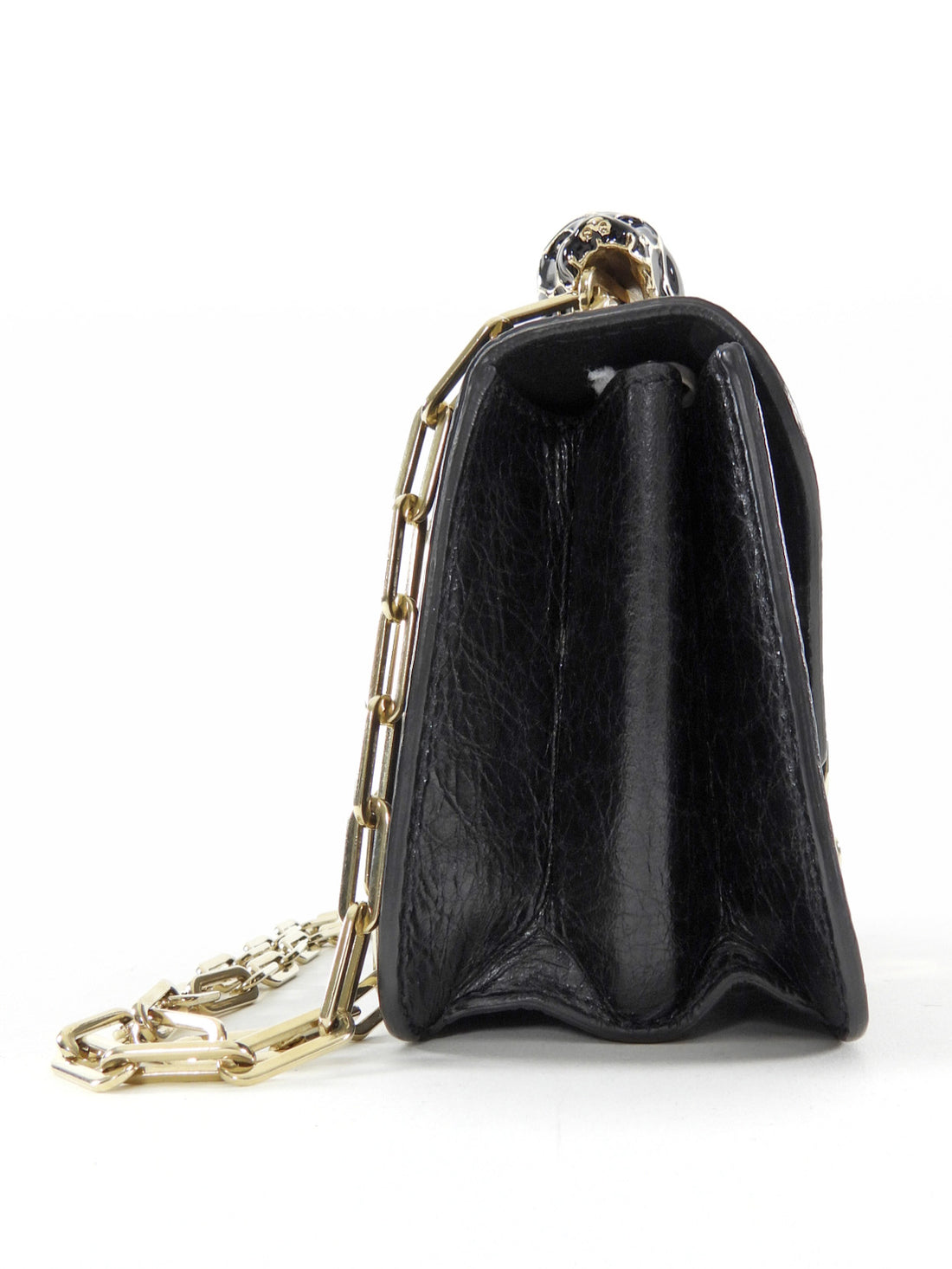 Valentino Black Aged Leather Enamel Panther Heads Chain Flap Bag Mini