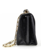 Valentino Black Aged Leather Enamel Panther Heads Chain Flap Bag Mini