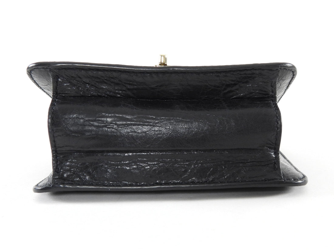 Valentino Black Aged Leather Enamel Panther Heads Chain Flap Bag Mini