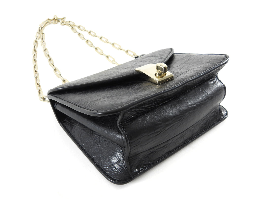 Valentino Black Aged Leather Enamel Panther Heads Chain Flap Bag Mini