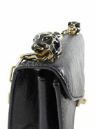 Valentino Black Aged Leather Enamel Panther Heads Chain Flap Bag Mini