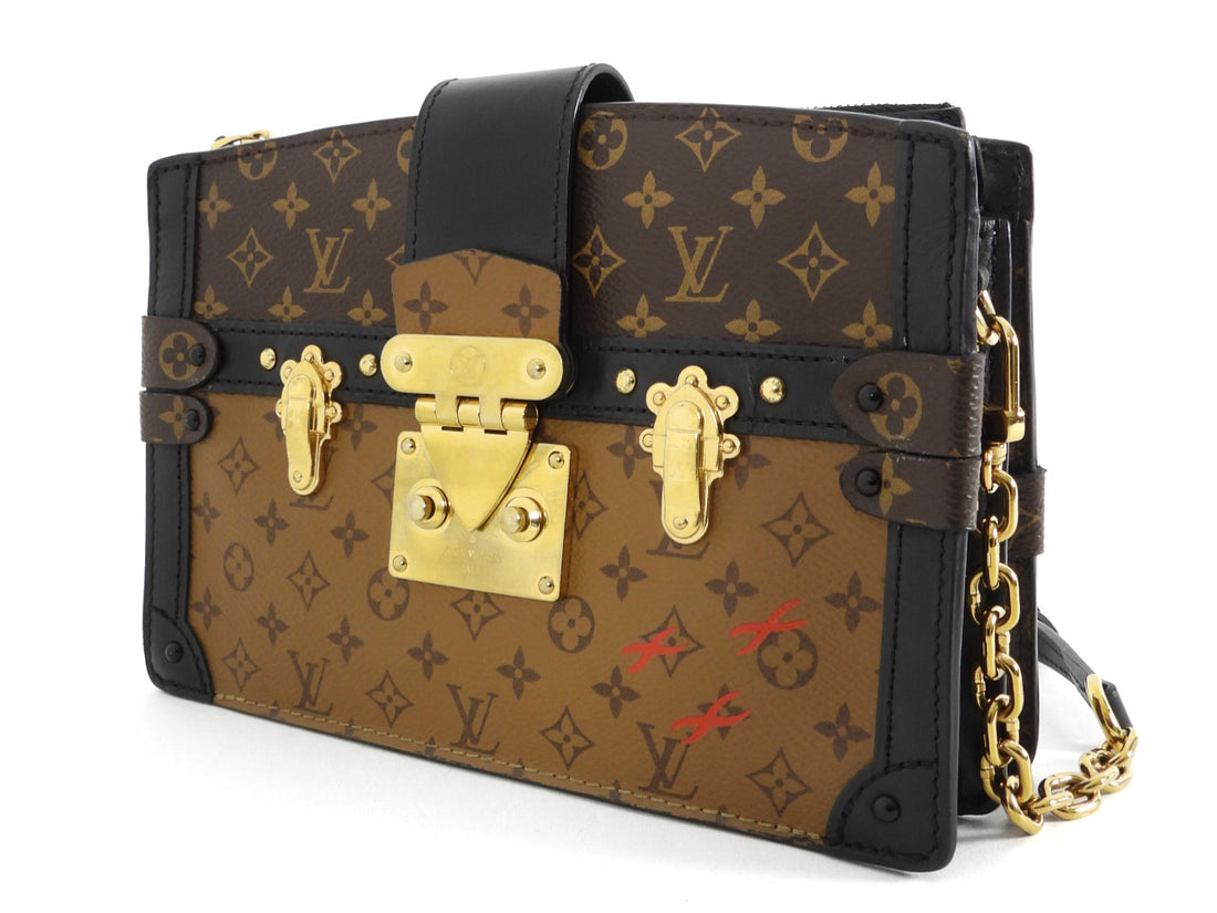 Louis Vuitton Brown Black Reverse Monogram Canvas Trunk Clutch Chain Bag