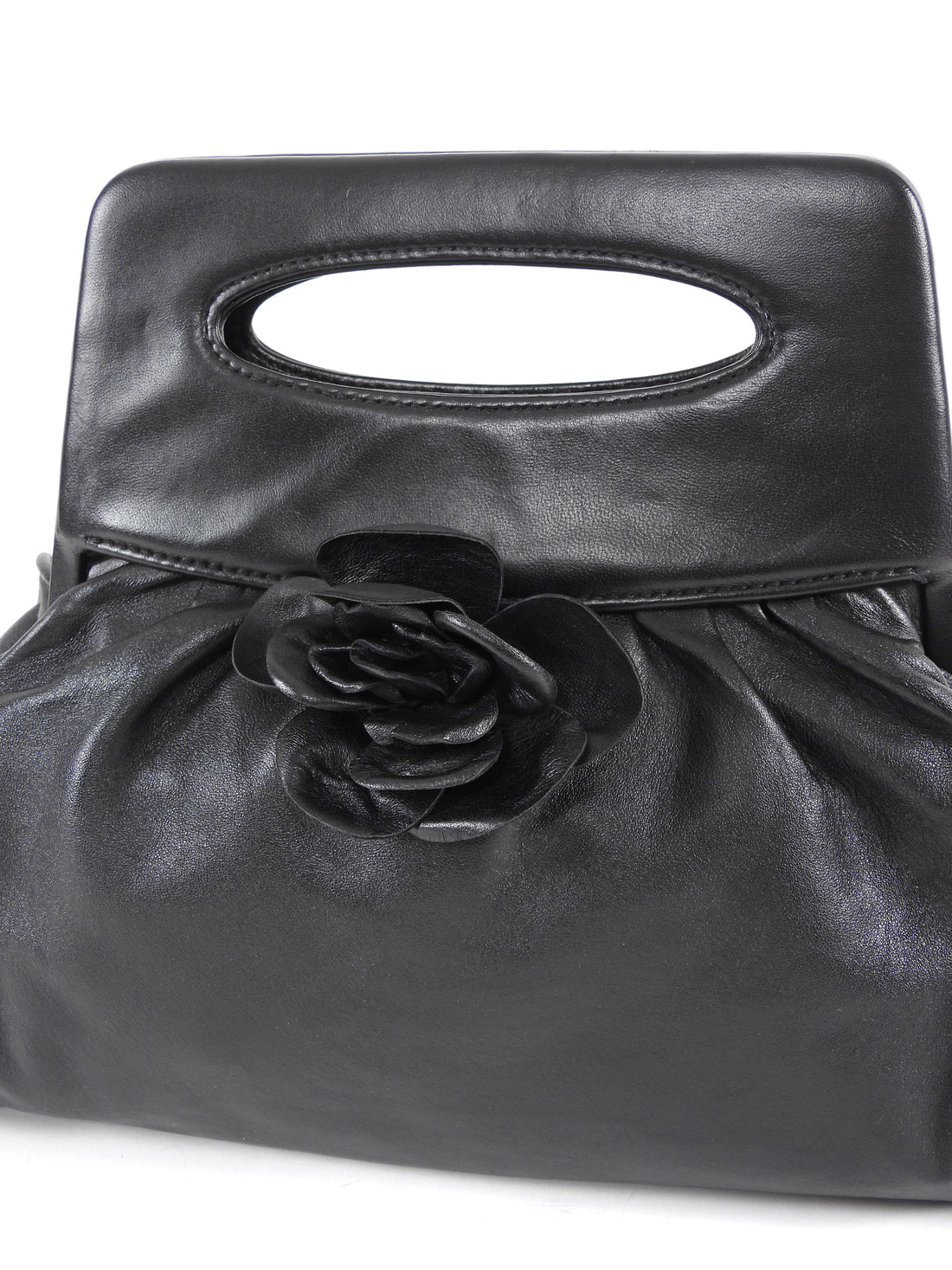 Chanel vintage 2003 Leather Camelia Frame Clutch Bag