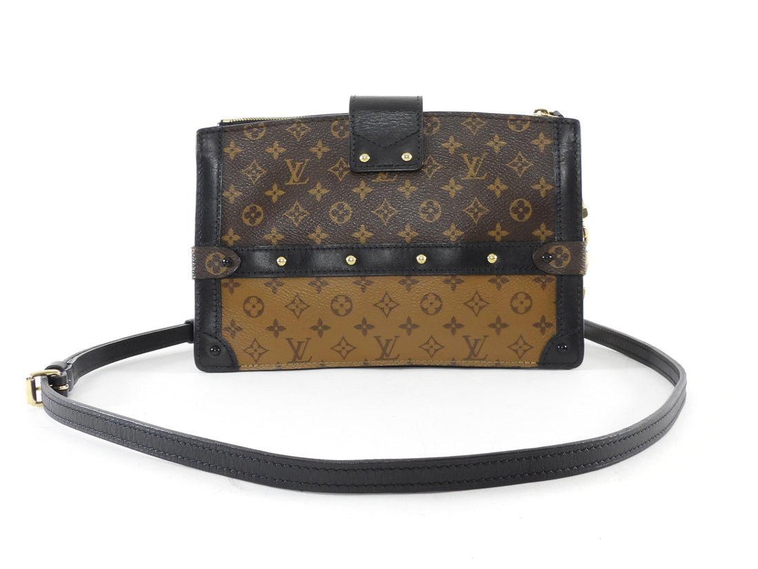 Louis Vuitton Brown Black Reverse Monogram Canvas Trunk Clutch Chain Bag
