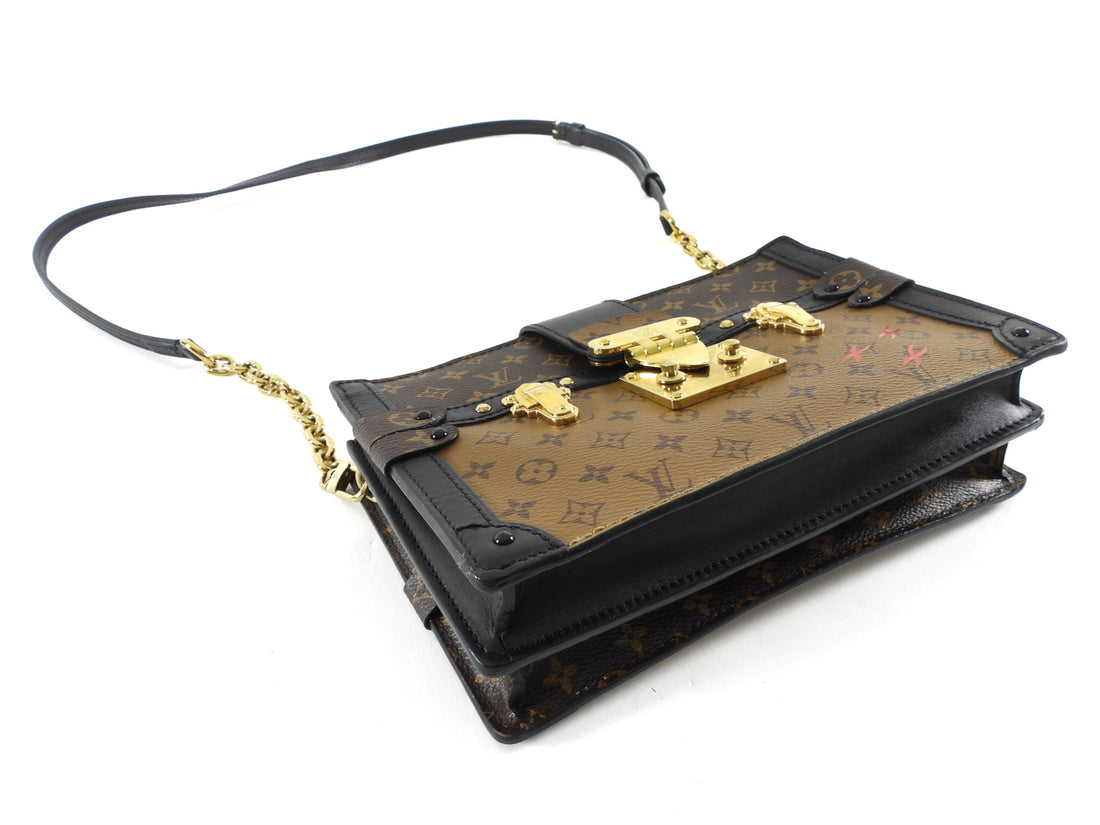 Louis Vuitton Brown Black Reverse Monogram Canvas Trunk Clutch Chain Bag