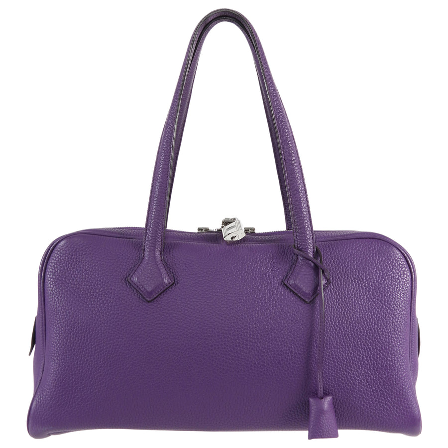 Hermes Clemence Leather Victoria Elan 38 Ultraviolet Bag PHW