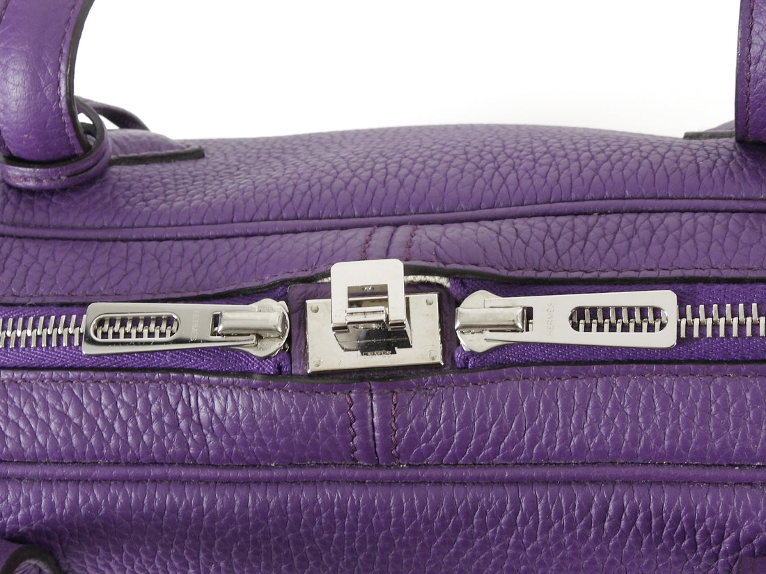 Hermes Clemence Leather Victoria Elan 38 Ultraviolet Bag PHW