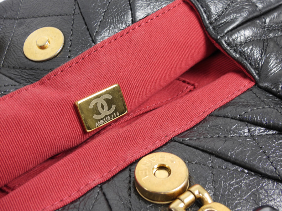 Chanel Quilted Dark Charcoal Grey Aged Lambskin Pearl Crown Clutch Bag