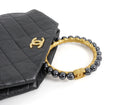 Chanel Quilted Dark Charcoal Grey Aged Lambskin Pearl Crown Clutch Bag