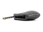 Chanel Quilted Dark Charcoal Grey Aged Lambskin Pearl Crown Clutch Bag