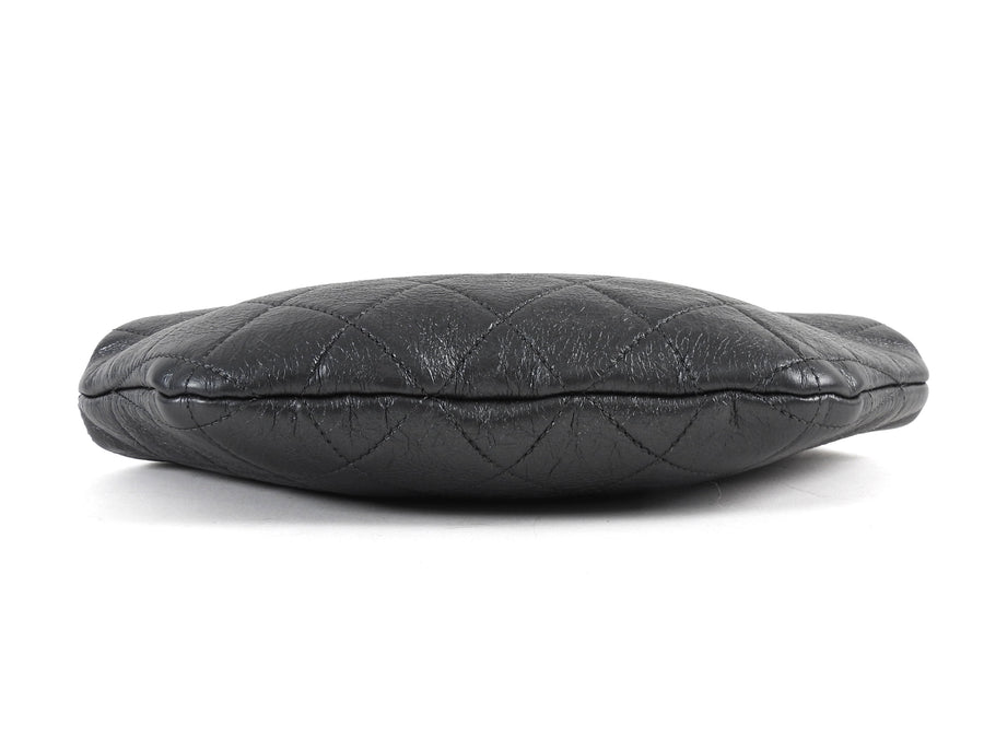 Chanel Quilted Dark Charcoal Grey Aged Lambskin Pearl Crown Clutch Bag