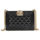 Chanel Black Patent Boy Chain Box Minaudiere Nano Evening Bag