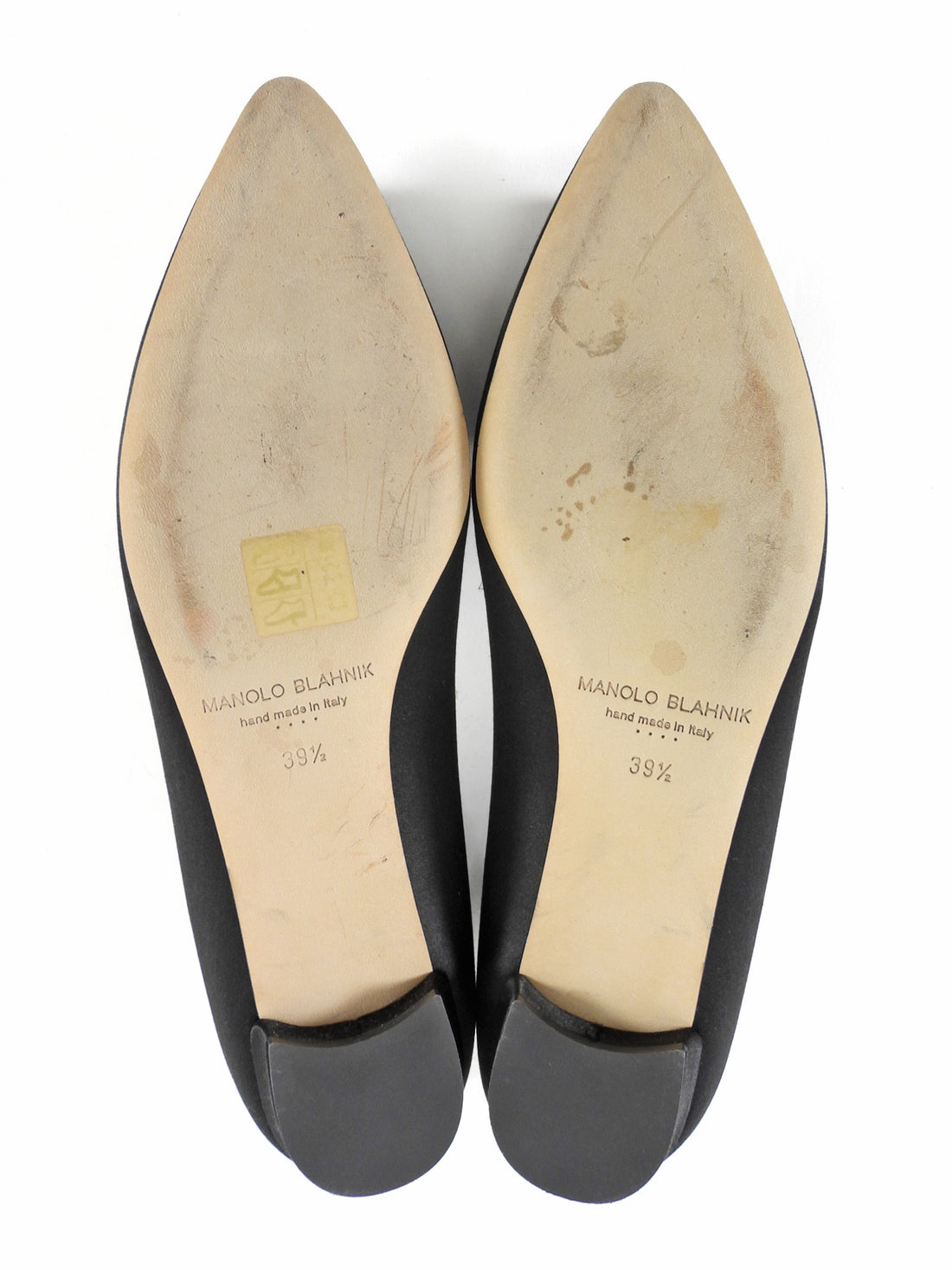 Manolo Blahnik Black Satin Crystal Hangisi Pointed Flats - 39.5