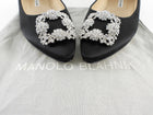 Manolo Blahnik Black Satin Crystal Hangisi Pointed Flats - 39.5