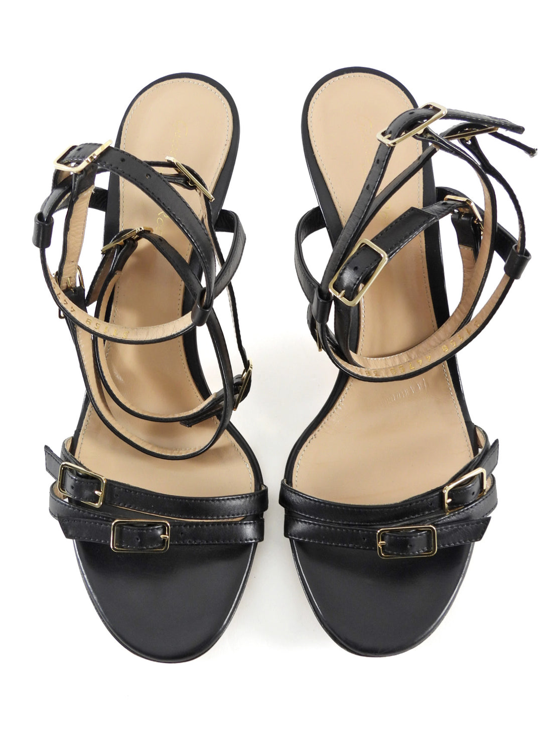 Gianvito Rossi Black Gold Leather Strappy Sandal Heels - 38.5