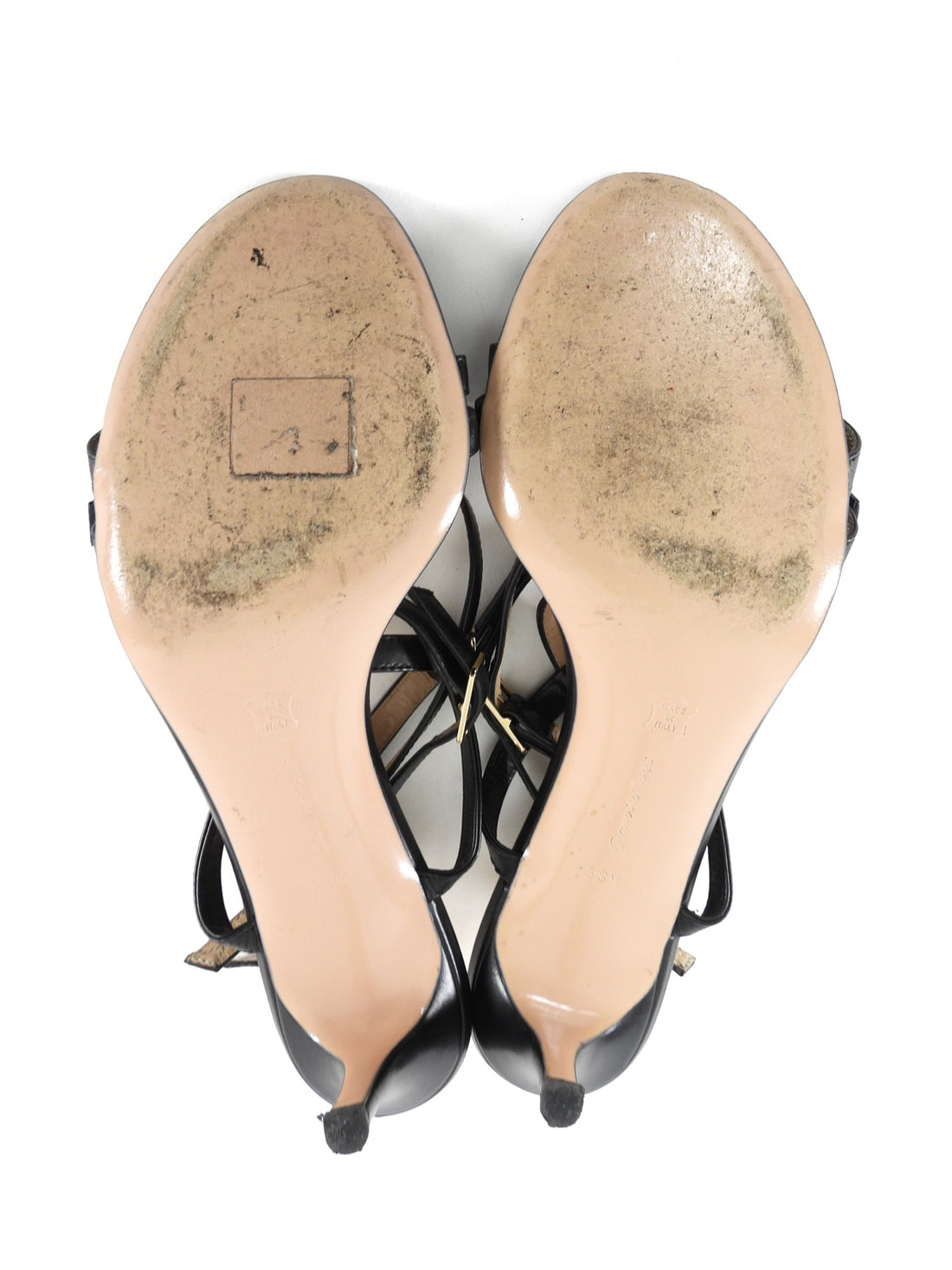 Gianvito Rossi Black Gold Leather Strappy Sandal Heels - 38.5