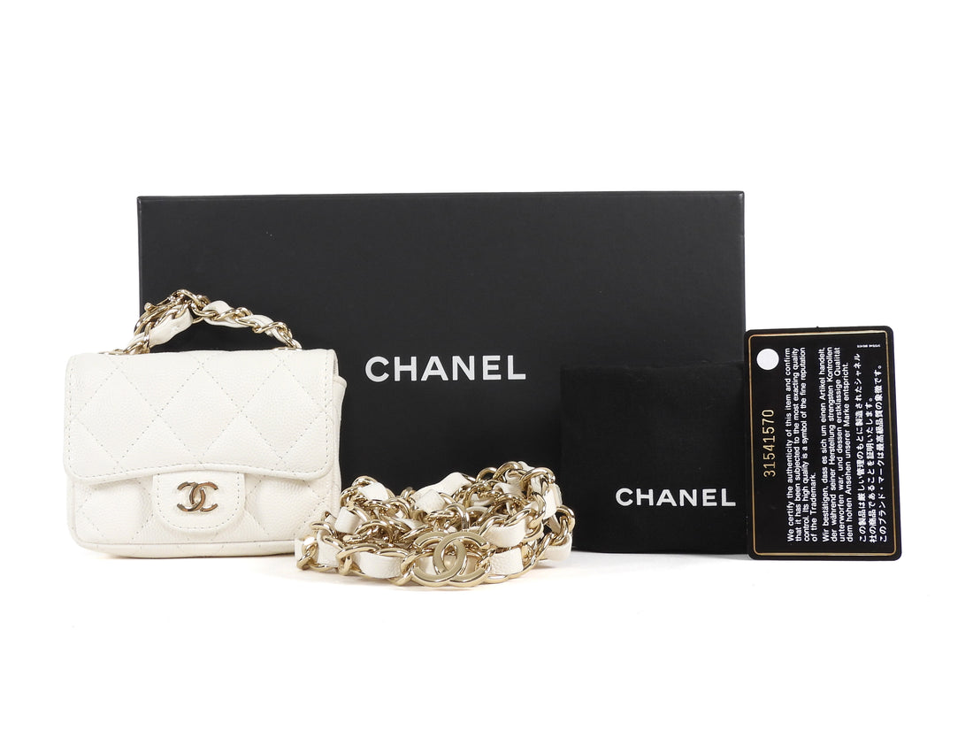 Chanel White Caviar Quilted Leather Mini Flap Belt Bag