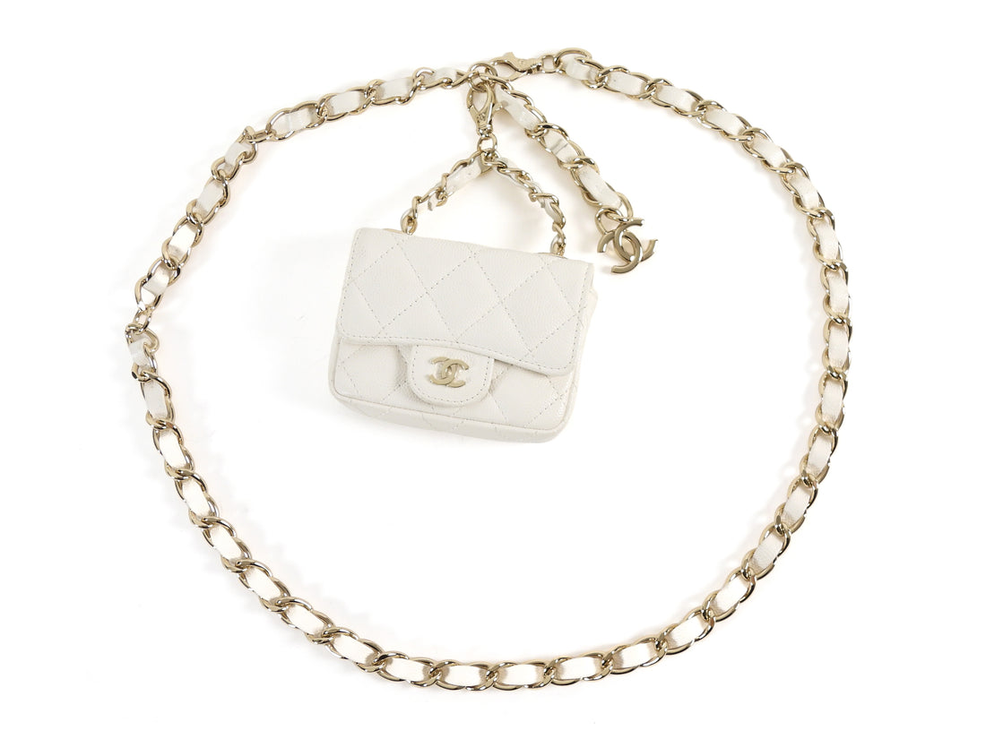 Chanel White Caviar Quilted Leather Mini Flap Belt Bag