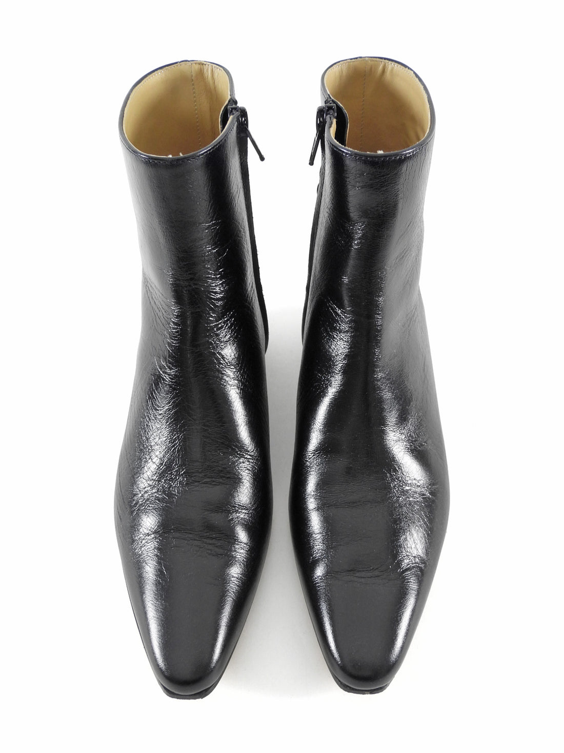 Jamie Haller Black Aged Glossed Leather Pointed Toe Ankle Boots - 37