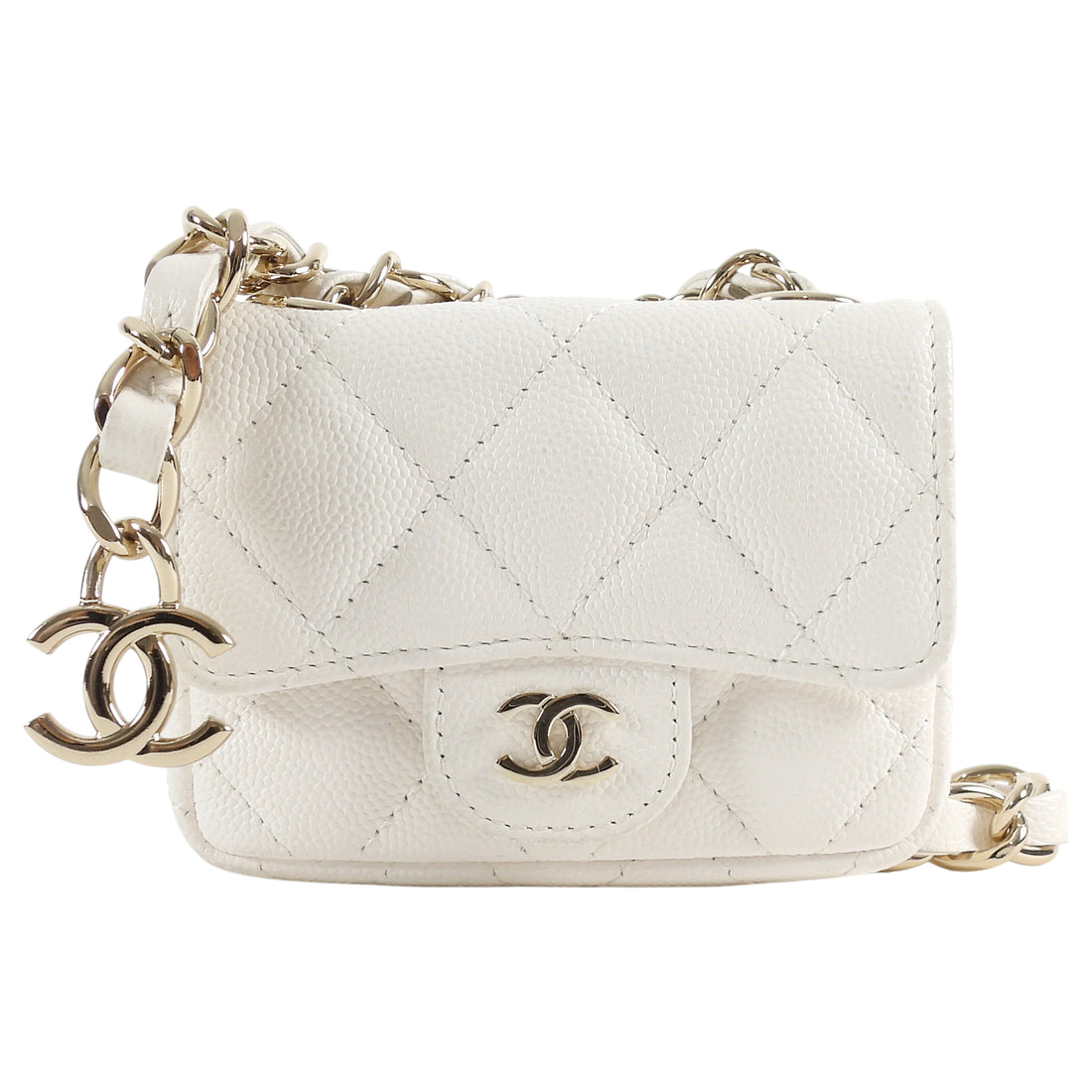 Chanel White Caviar Quilted Leather Mini Flap Belt Bag