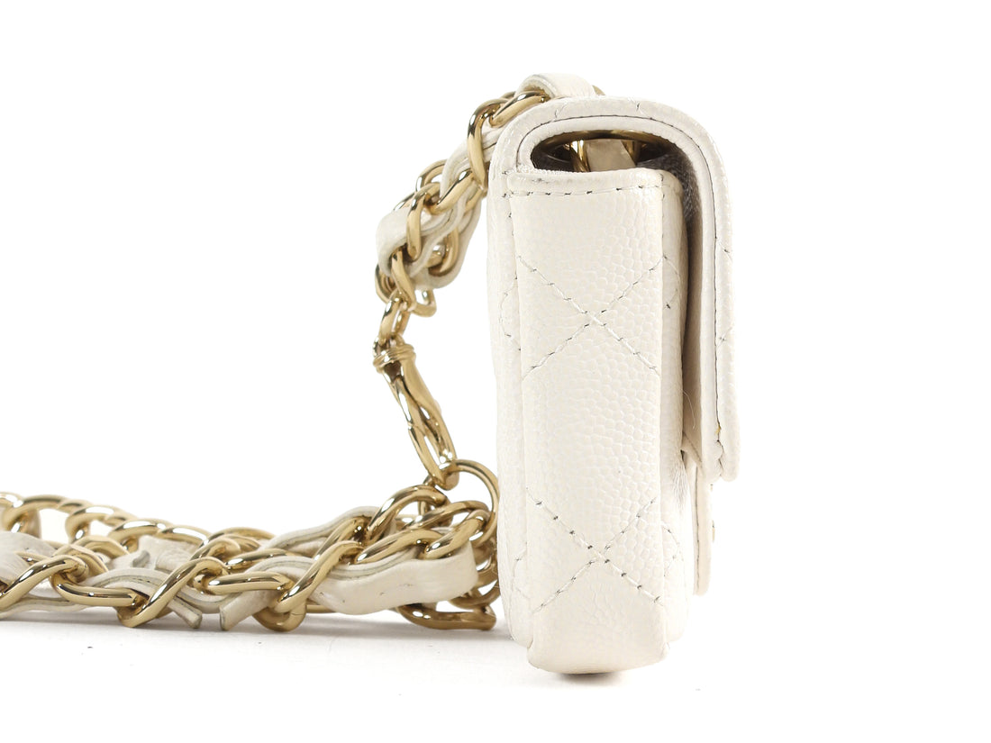 Chanel White Caviar Quilted Leather Mini Flap Belt Bag