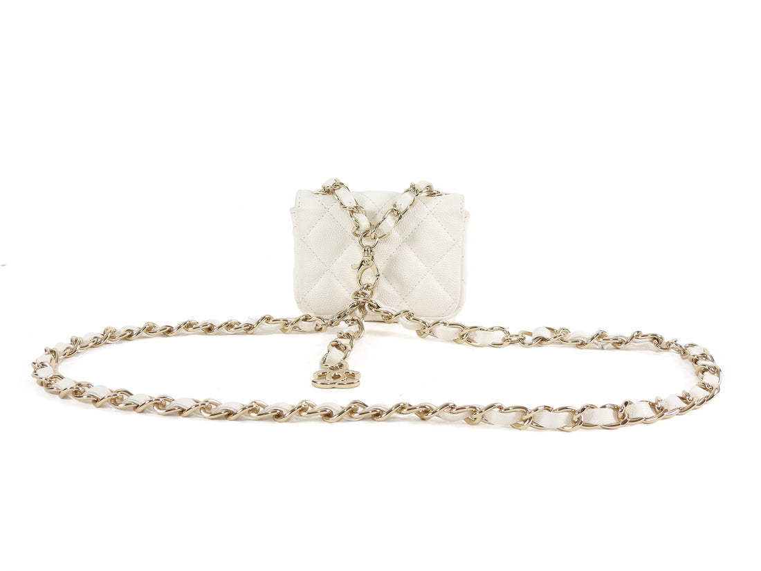 Chanel White Caviar Quilted Leather Mini Flap Belt Bag