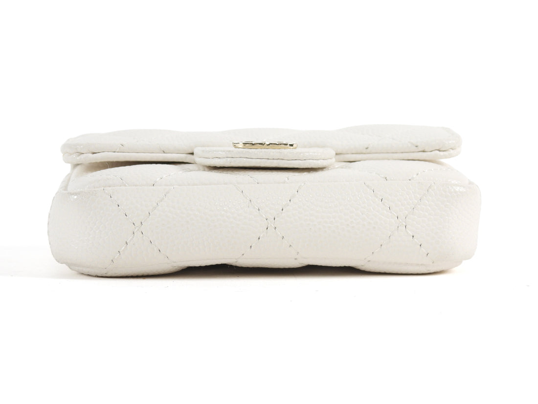 Chanel White Caviar Quilted Leather Mini Flap Belt Bag