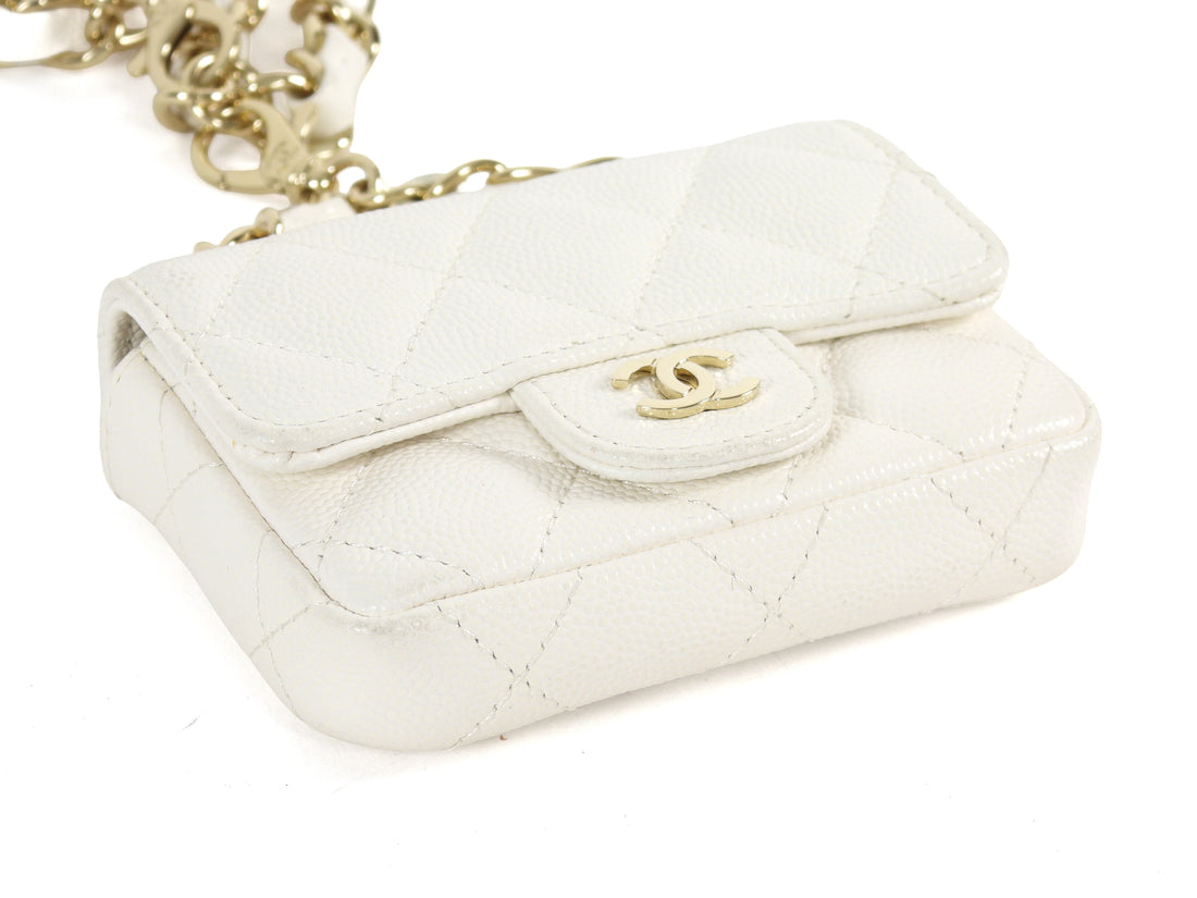 Chanel White Caviar Quilted Leather Mini Flap Belt Bag