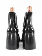 See by Chloe Black Glossed Leather Block Heel Chelsea Boots - 38