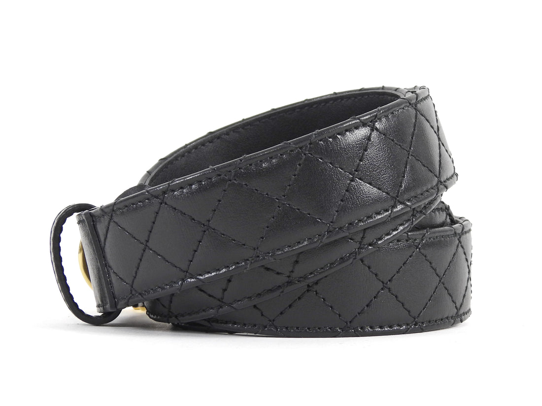 Gucci Black and Gold Tone Zumi Horsebit Buckle Quilted Leather Belt - 95 / 38