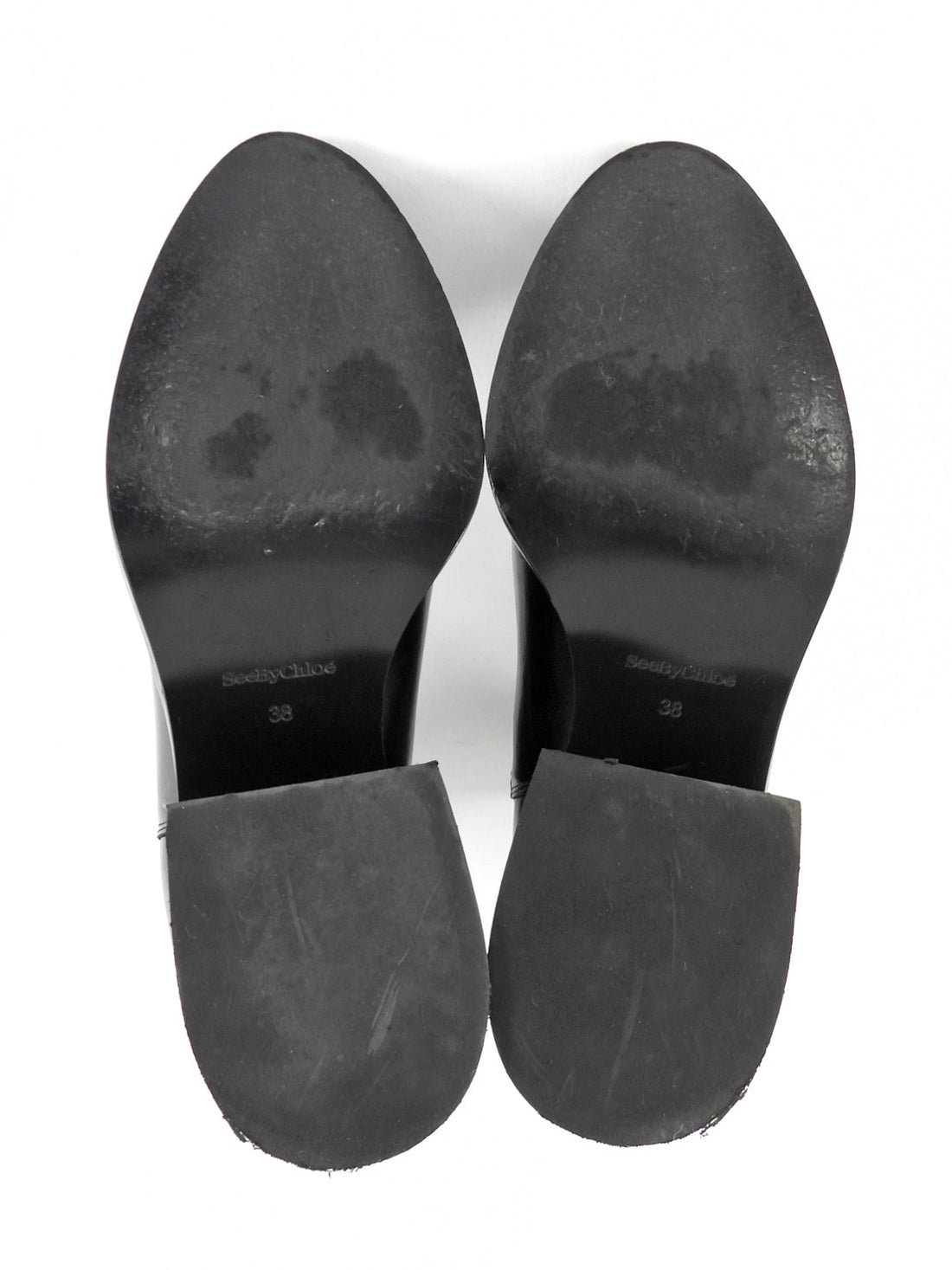 See by Chloe Black Glossed Leather Block Heel Chelsea Boots - 38