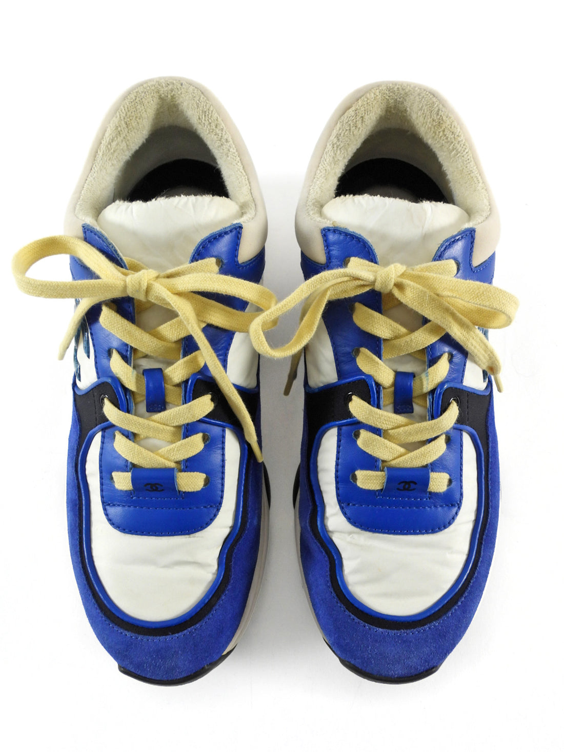 Chanel Blue and White CC Logo Suede Nylon Combo Sneakers - 38