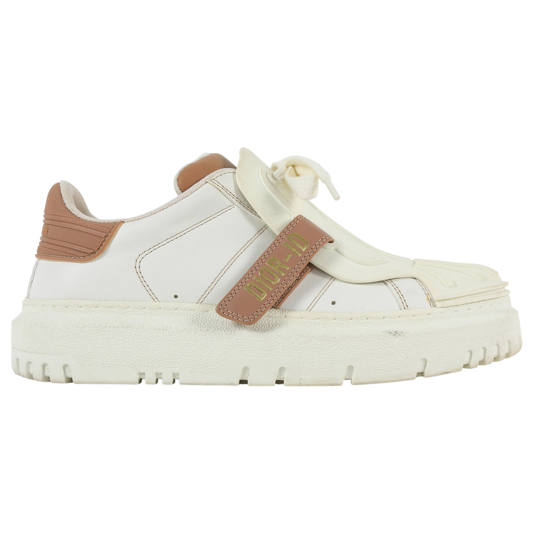 Dior White Brown Leather and Rubber Dior ID Sneakers - 36.5