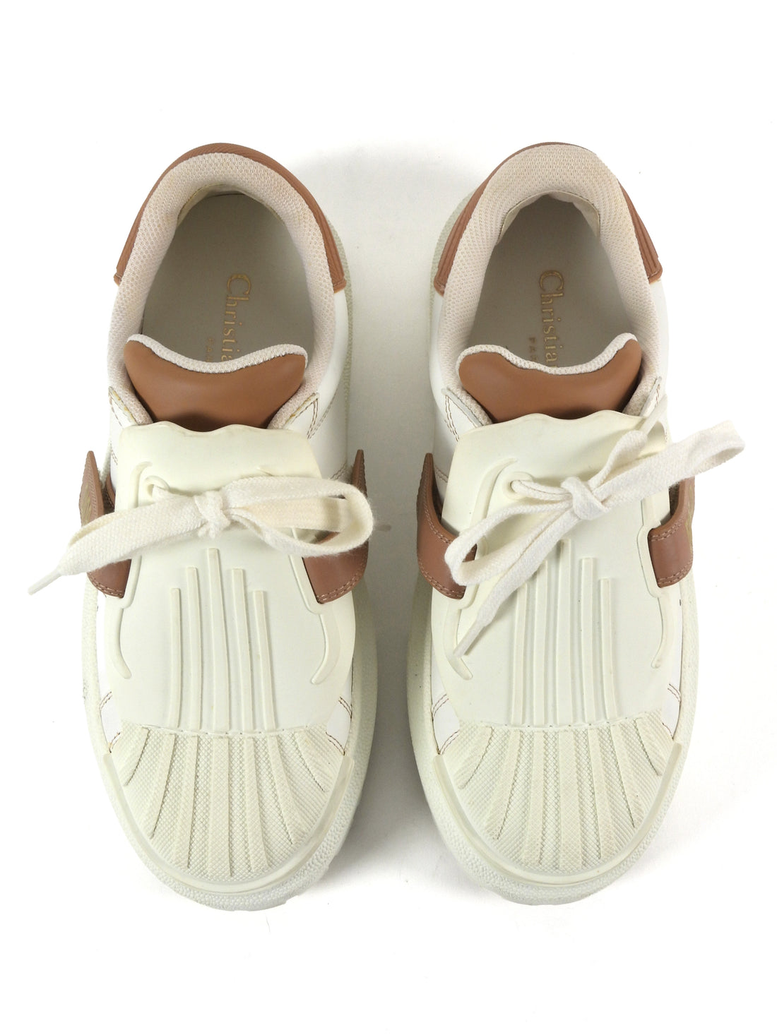 Dior White Brown Leather and Rubber Dior ID Sneakers - 36.5