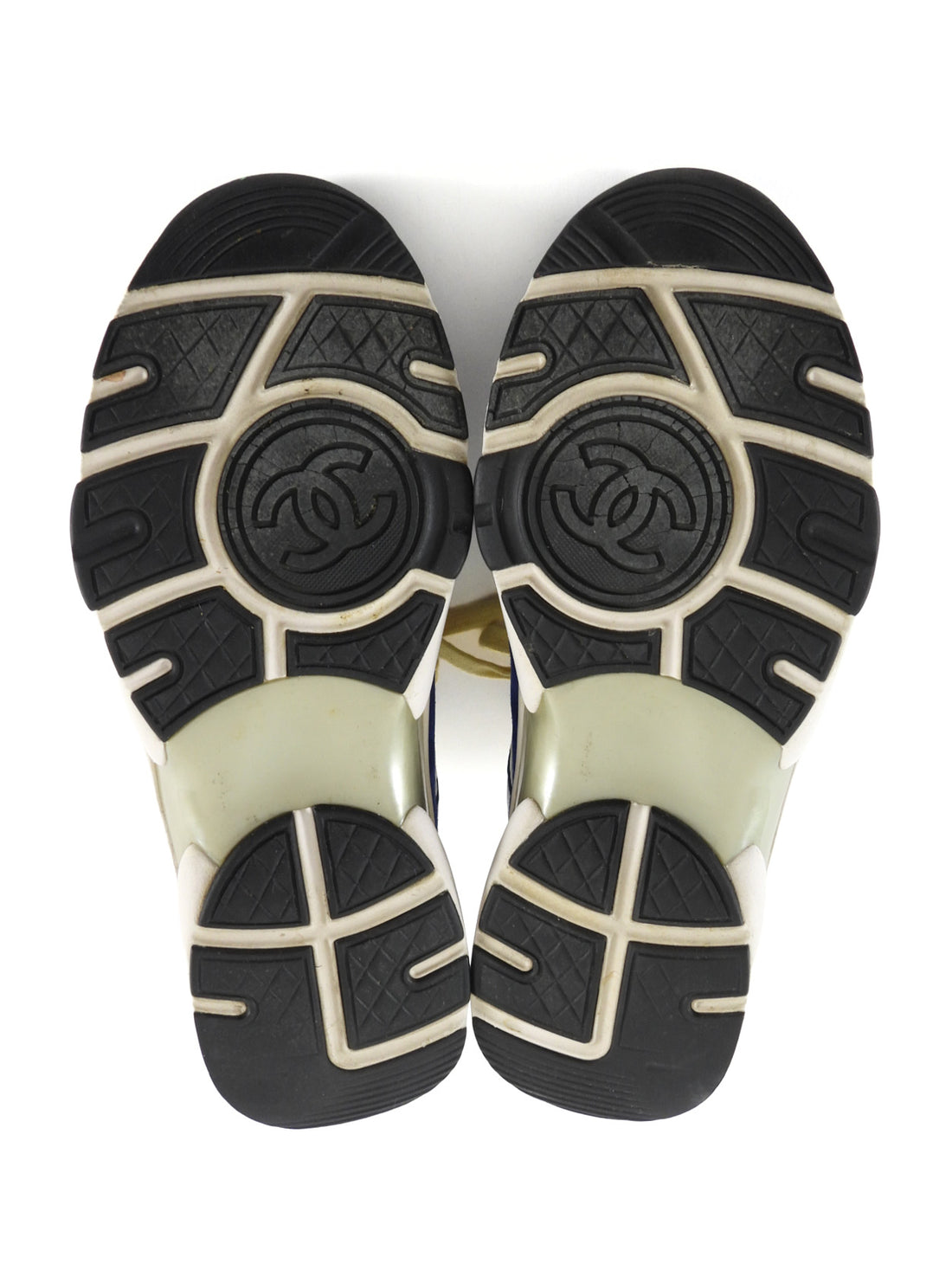 Chanel Blue and White CC Logo Suede Nylon Combo Sneakers - 38