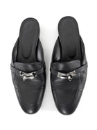 Hermes Black Leather Flat Oz Kelly Lock Mule Shoes PHW - 37.5