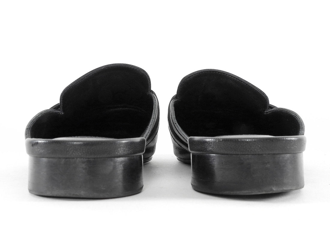 Hermes Black Leather Flat Oz Kelly Lock Mule Shoes PHW - 37.5