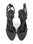 Helmut Lang Black Knotted Leather T Strap Heeled Sandals 38