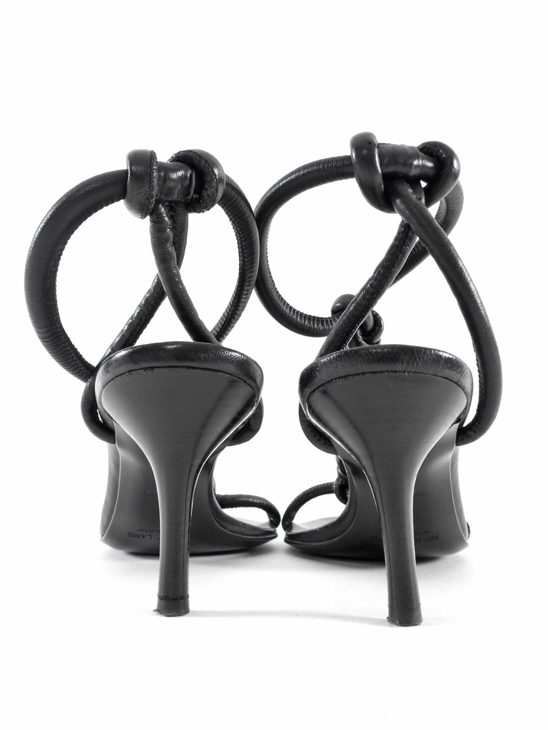 Helmut Lang Black Knotted Leather T Strap Heeled Sandals 38