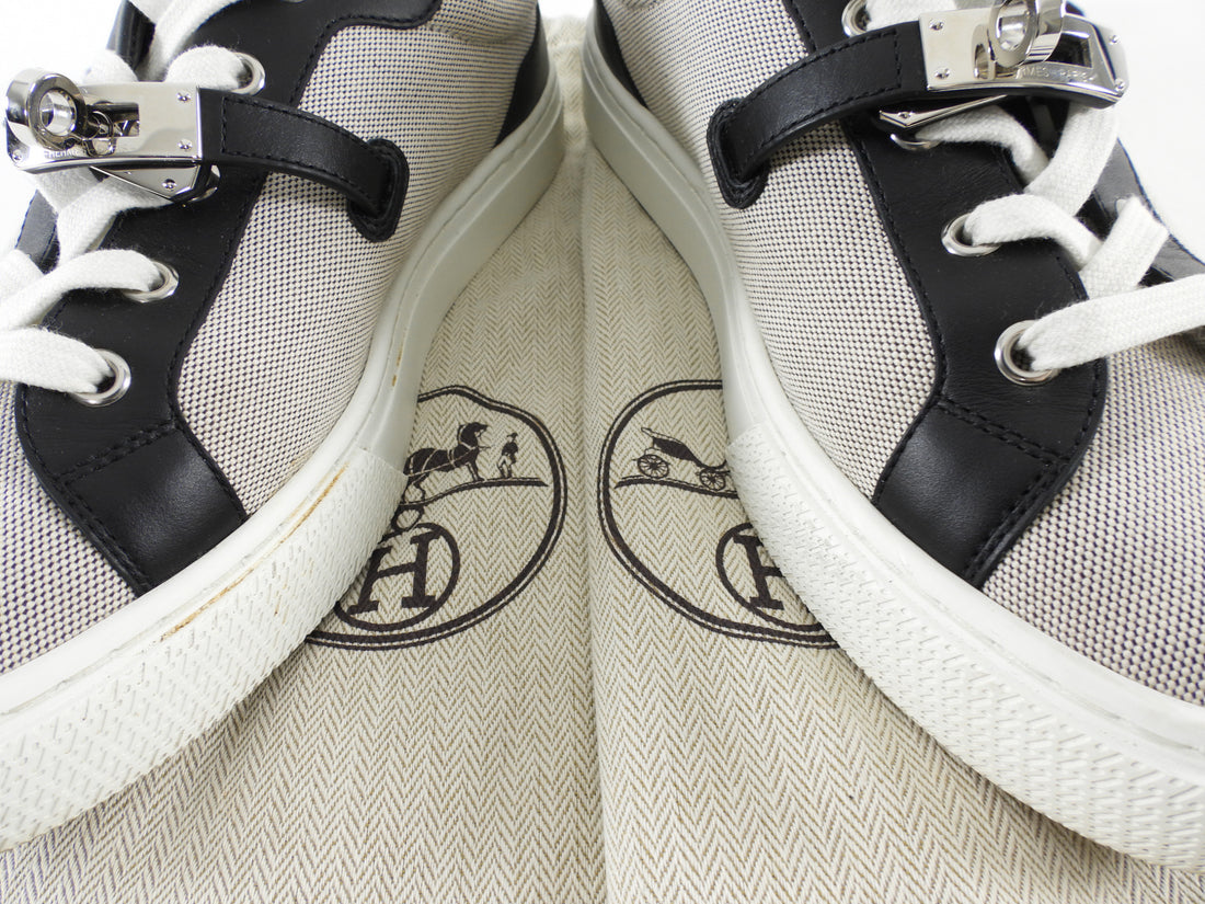 Hermes Day Grey Toile Black Leather Kelly Lock Sneakers