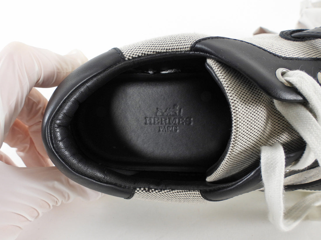 Hermes Day Grey Toile Black Leather Kelly Lock Sneakers