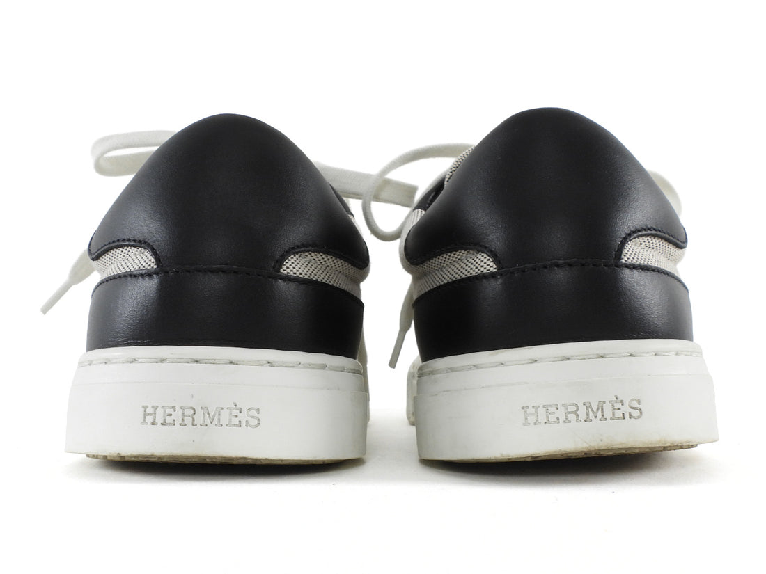 Hermes Day Grey Toile Black Leather Kelly Lock Sneakers
