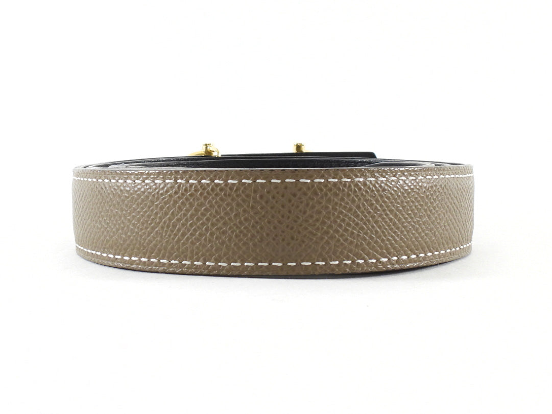 Hermes Etoupe / Black Epsom Leather Reversible Gamma Belt GHW - 85
