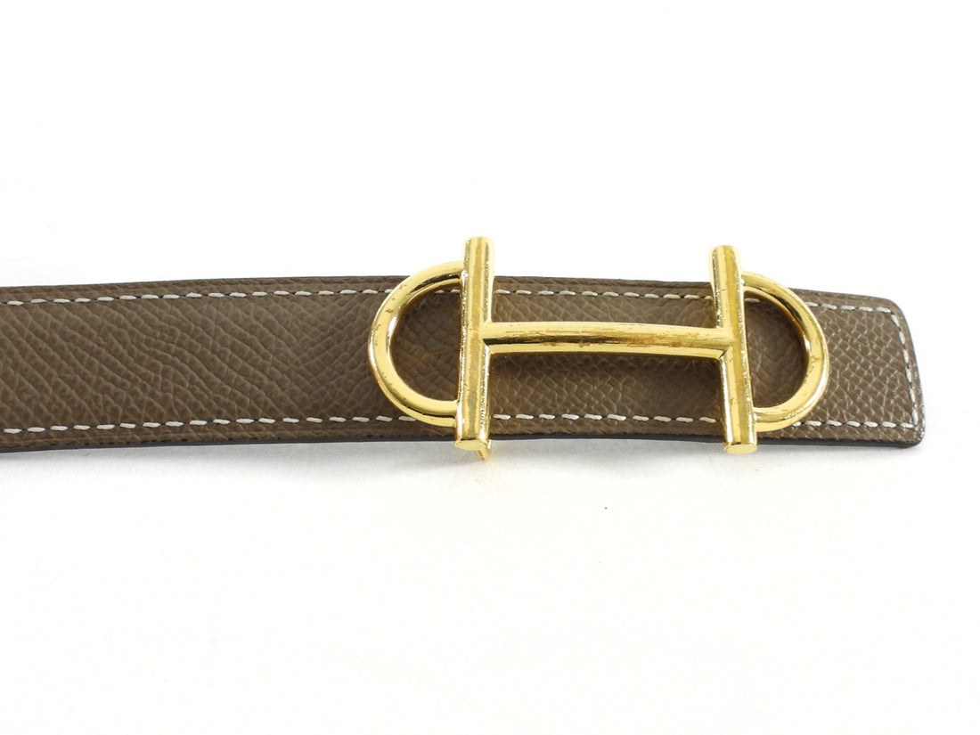 Hermes Etoupe / Black Epsom Leather Reversible Gamma Belt GHW - 85