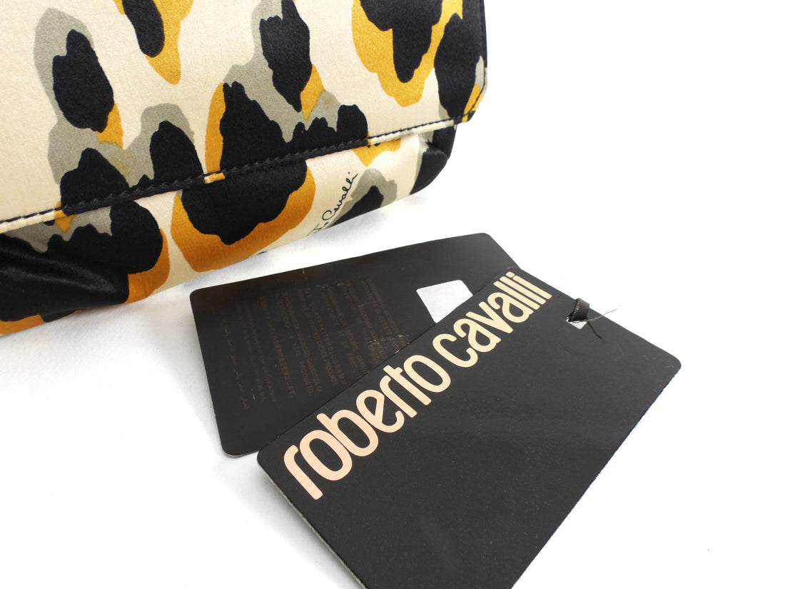 Roberto Cavalli Leopard Satin Leather Lined Mini Clutch Bag Mini