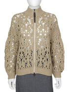 Brunello  Cuccinelli Cotton Open Knit Zip Monili Cardigan Sweater - S / US 4-6
