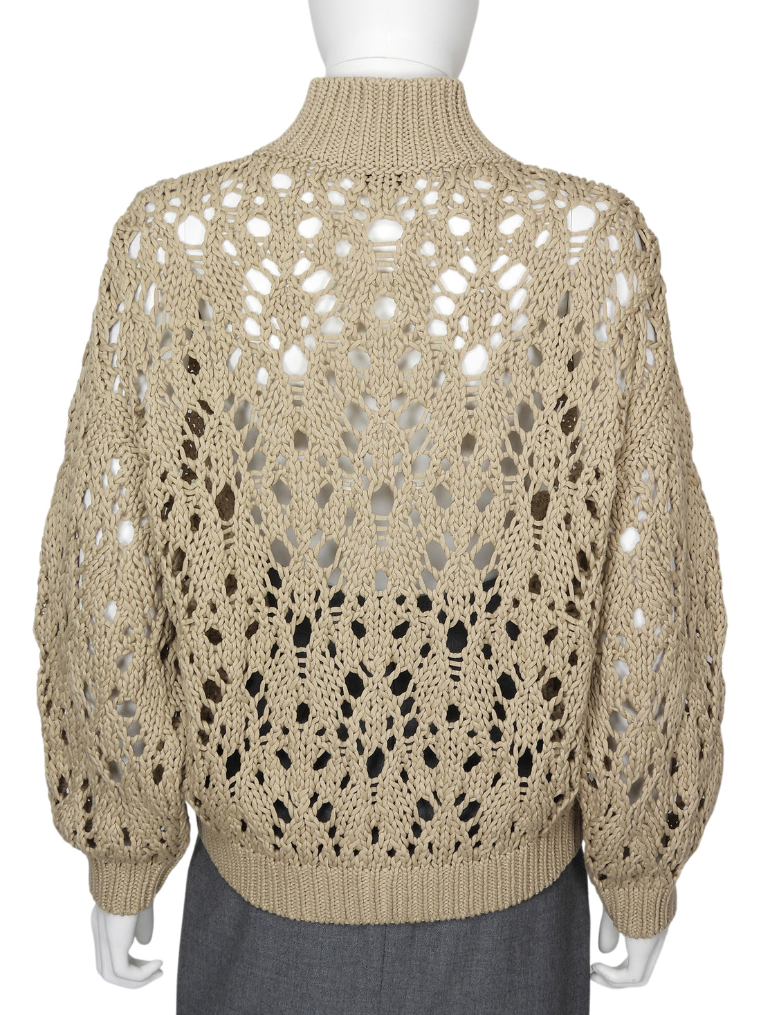 Brunello  Cuccinelli Cotton Open Knit Zip Monili Cardigan Sweater - S / US 4-6